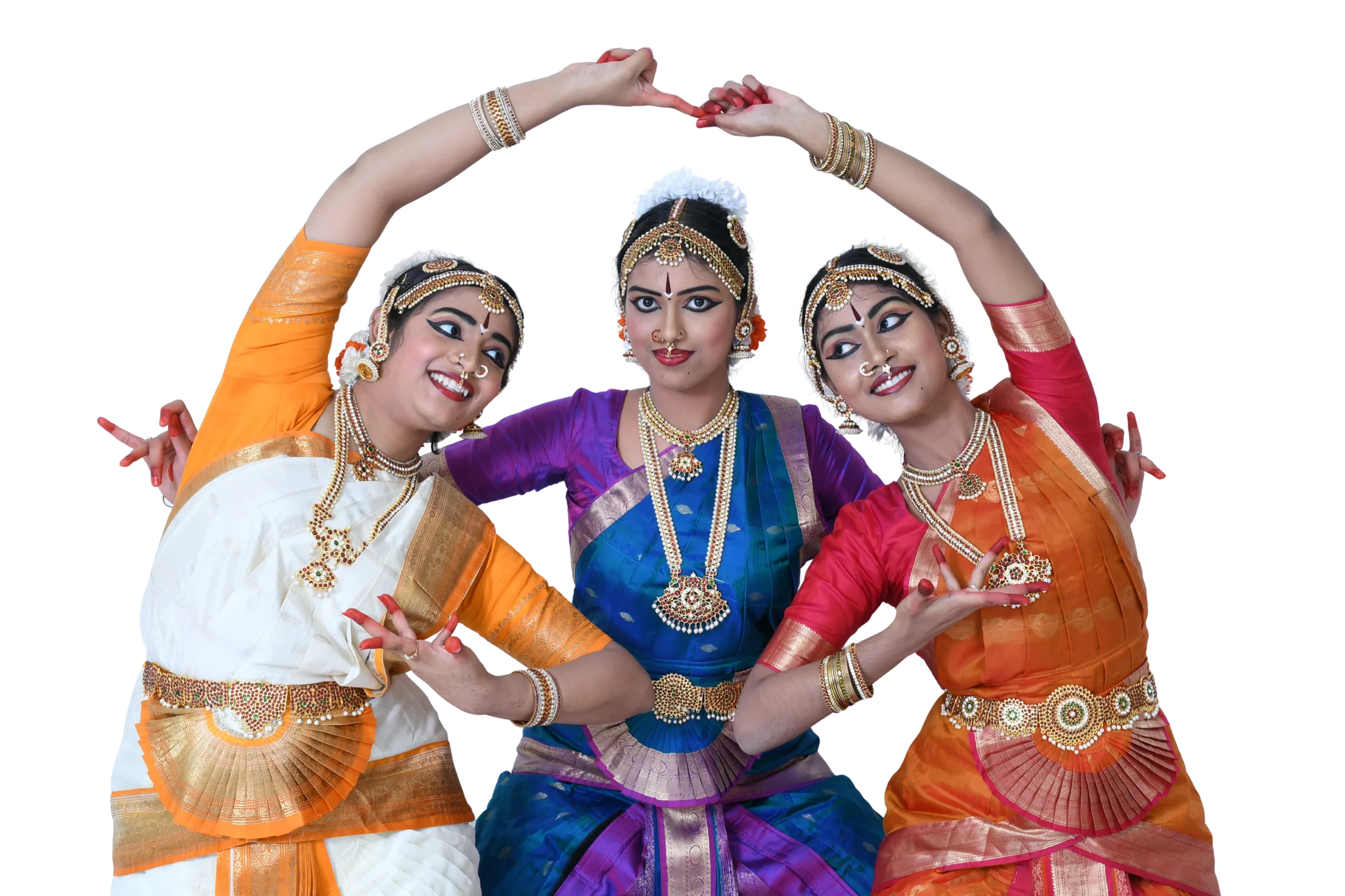 Kumari L. Latika, Kumari Mahathi S and Kumari TSR. Sainikitha together in Bharatanatyam poses